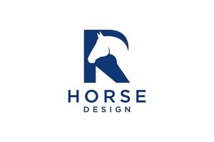 la conception du logo avec la lettre initiale r est combinée avec un symbole de tête de cheval moderne et professionnel vecteur