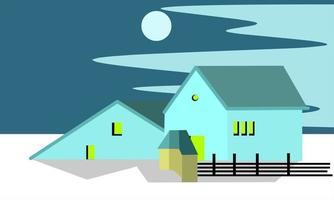 conception d'illustration d'hiver, vue de la maison en hiver, illustration de paysage d'hiver vecteur