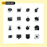 interface mobile ensemble de glyphes solides de 16 pictogrammes d'éléments de conception vectoriels modifiables de la loi sur les enchères de la cour du marteau vecteur