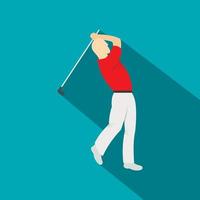 joueur de golf dans une icône de chemise rouge, style plat vecteur
