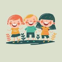 enfants mignons heureux enfants sautant illustration vectorielle de style design plat. vecteur