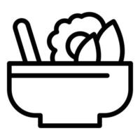 vecteur de contour d'icône de salade de bol. nourriture humaine