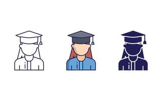 ligne de fille et icône de glyphe isolées sur fond blanc, illustration vectorielle de graduation femme vecteur