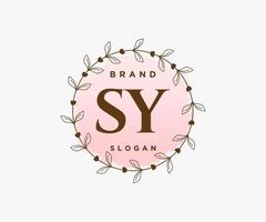 initiale sy logo féminin. utilisable pour les logos nature, salon, spa, cosmétique et beauté. élément de modèle de conception de logo vectoriel plat.