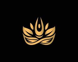 création de logo de méditation humaine de yoga avec modèle vectoriel créatif de logo de fleur de lotus de gourou de spa.