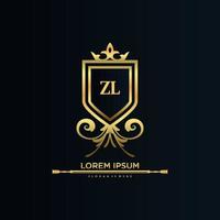lettre zl initiale avec modèle royal.élégant avec vecteur de logo couronne, illustration vectorielle de lettrage créatif logo.