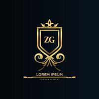 lettre zg initiale avec modèle royal.élégant avec vecteur de logo couronne, illustration vectorielle de lettrage créatif logo.