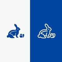 lapin pâques bébé nature ligne et glyphe icône solide bannière bleue ligne et glyphe icône solide bannière bleue vecteur