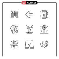 ensemble de 9 symboles d'icônes d'interface utilisateur modernes signes pour l'arbre de filtre fermer les connaissances scientifiques éléments de conception vectoriels modifiables vecteur