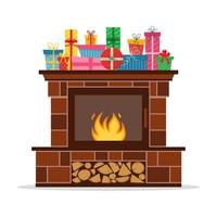cheminée de noël avec des cadeaux. illustration vectorielle. vecteur
