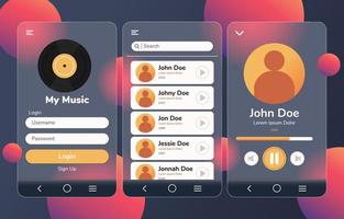 kit d'éléments glassmorphiques pour applications mobiles de lecteur de musique vecteur