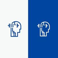 homme humain artificiel ligne de tête et glyphe icône solide bannière bleue ligne et glyphe icône solide bannière bleue vecteur