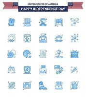 pack de 25 signes de blues de célébration de la fête de l'indépendance des états-unis et symboles du 4 juillet tels que la nutrition beignet portes saucisse nourriture modifiable usa day vector design elements