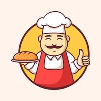 modèle de logo de boulangerie de chef dessiné à la main, logo de chef de bande dessinée vecteur