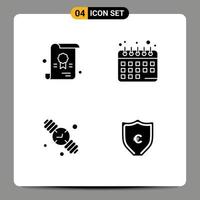 pack de 4 signes et symboles de glyphes solides modernes pour les supports d'impression Web tels que certificat montre à main planification de régime horloge argent éléments de conception vectoriels modifiables vecteur