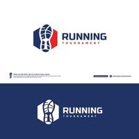 modèle de logo de club de course, type de journal de tournoi de marathon, identité d'équipe sportive. forme physique, entraînement d'athlète pour le symbole de la vie, création de logo de lettrage créatif. vecteur