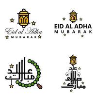 joyeux eid mubarak vector illustration de conception de 4 messages décoratifs écrits à la main sur fond blanc