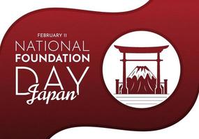 bonne journée de la fondation nationale du japon le 11 février avec des monuments japonais célèbres et un drapeau dans un dessin animé de style plat illustration de modèles dessinés à la main vecteur