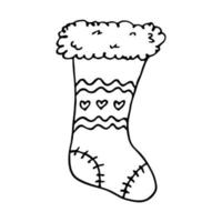 chaussette dessinée à la main pour les cadeaux de noël. doodle de chaussette suspendue. élément de conception unique d'hiver vecteur