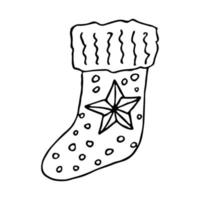 chaussette dessinée à la main pour les cadeaux de noël. doodle de chaussette suspendue. élément de conception unique d'hiver vecteur