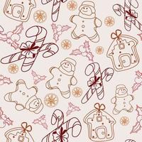 modèle sans couture dessiné main de vecteur. noël, éléments de doodle d'hiver. isolé sur fond blanc. arbres, couronnes, cadeaux, bonbons, pain d'épice. pour le fond, l'impression, le textile, les tissus, les sacs-cadeaux vecteur