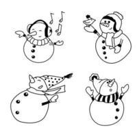 ensemble d'éléments de doodle de noël et d'hiver dessinés à la main en vecteur. collection festive isolée sur fond blanc. conception d'icônes, de boutons, de vacances. cadeaux, arbres, pâtisserie, cadeaux, pain d'épice. vecteur