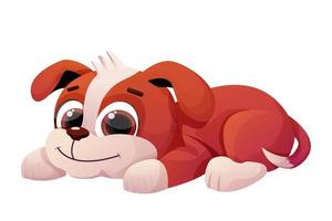 chiot couché, enfant chien mignon, animal de compagnie avec queue adorable en style dessin animé comique isolé sur fond blanc. caractère émotionnel. illustration vectorielle vecteur