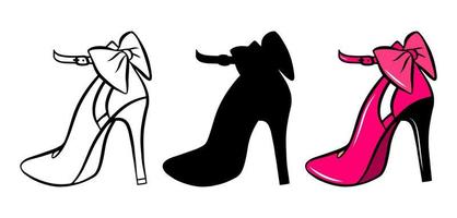 jeu d'icônes de chaussures femme isolé sur fond blanc. illustration de mode vectorielle colorée dessinée à la main. silhouette de contour beauté et glamour. élément de conception de logo. vecteur