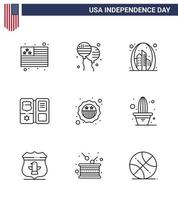 joyeux jour de l'indépendance 9 lignes pack d'icônes pour le web et l'impression sécurité star building livre américain modifiable usa day vector design elements