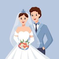 illustration de conception de personnage de mariage mariée et marié vecteur
