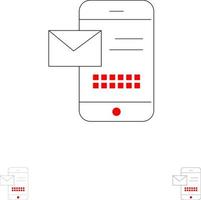 message mobile sms chat recevant sms jeu d'icônes de ligne noire en gras et mince vecteur