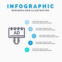 ad board publicité enseigne ligne icône avec 5 étapes présentation infographie fond vecteur