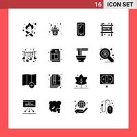 ensemble de 16 symboles d'icônes d'interface utilisateur modernes signes d'amour suspendus téléphone intelligent voyage hébergement éléments de conception vectoriels modifiables vecteur