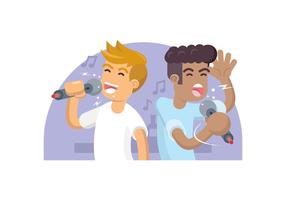 Deux amis en chantant l'illustration de karaoké vecteur