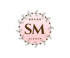 logo féminin sm initial. utilisable pour les logos nature, salon, spa, cosmétique et beauté. élément de modèle de conception de logo vectoriel plat.