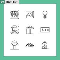 9 icônes créatives signes et symboles modernes de cadeau vacances carte chapeau sexe éléments de conception vectoriels modifiables vecteur