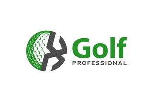 lettre x pour le modèle vectoriel de conception de logo de golf, étiquette vectorielle de golf, logo du championnat de golf, illustration, icône créative, concept de conception