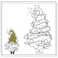 livre de coloriage pour enfants. gnome de noël de dessin animé avec des lumières de noël. vecteur