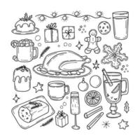 illustration traditionnelle de nourriture et de boisson de noël dans un style doodle vecteur