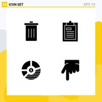 interface mobile glyphe solide ensemble de 4 pictogrammes d'analyse de documents de déchets de papier panier éléments de conception vectoriels modifiables vecteur