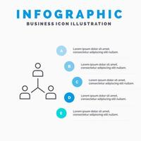 structure entreprise coopération groupe hiérarchie personnes équipe ligne icône avec 5 étapes présentation infographie fond vecteur