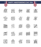 25 icônes créatives des États-Unis signes d'indépendance modernes et symboles du 4 juillet de la police chapeau pistolet enfants cirque modifiables éléments de conception vectorielle de la journée des États-Unis vecteur