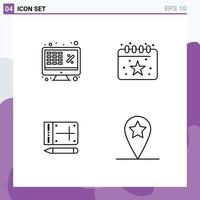 ensemble de pictogrammes de 4 couleurs plates remplies simples d'éléments de conception vectoriels modifiables en ligne de calendrier d'ordinateur portable d'entreprise vecteur