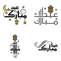 eid vente calligraphie pack de 4 lettres décoratives écrites à la main étoiles lune lampe isolé sur fond blanc vecteur