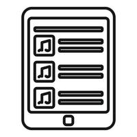 vecteur de contour d'icône de liste de lecture de tablette. application de liste de chansons