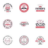 bonne fête des pères salutation main lettrage badges 9 faute de frappe noir et rose isolé sur blanc modèle de conception de typographie pour affiche bannière carte-cadeau t-shirt impression étiquette autocollant style rétro vintage vecteur