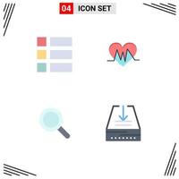 pack d'interface utilisateur de 4 icônes plates de base d'éléments de conception vectoriels modifiables de recherche de battement de coeur de mise en page de collage vecteur