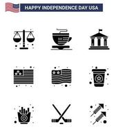 pack d'icônes vectorielles stock de la journée américaine 9 signes et symboles de ligne pour le drapeau de boisson rapide drapeau de boisson modifiable usa day vector design elements