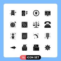 pack de glyphes solides de 16 symboles universels d'éléments de conception vectoriels modifiables halloween science info cible bulls eye vecteur