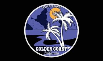 conception de t-shirt paradisiaque de la côte dorée en californie vecteur